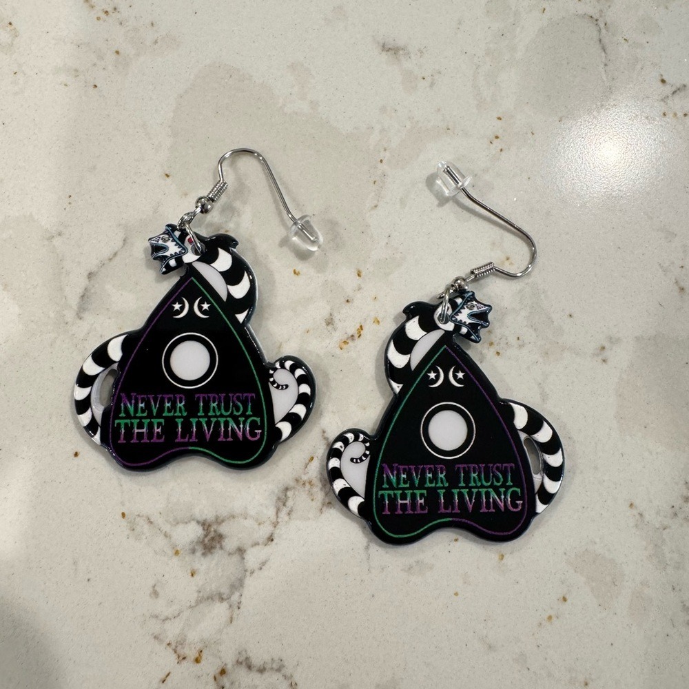 Ouija Board Beetle Juice Inspired Earrings Never‎ Trust The Living Witchy Gothic